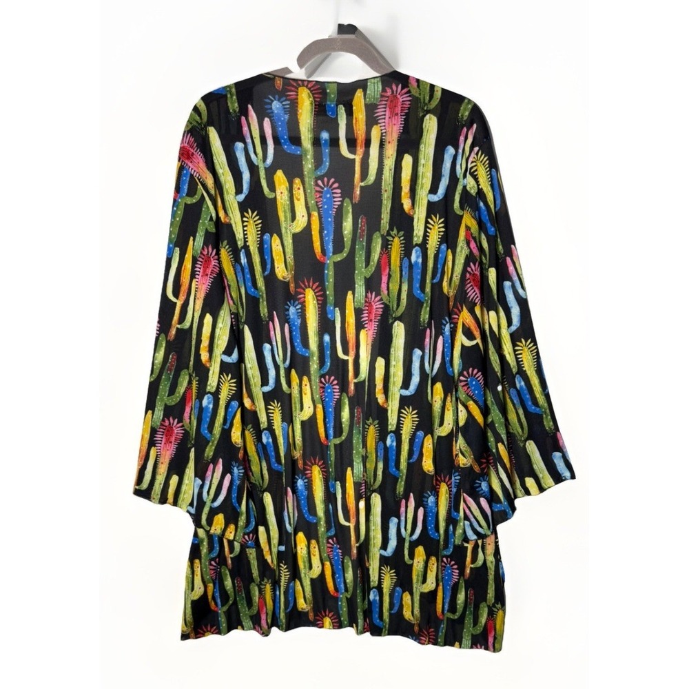 Lucky And Blessed L & B Colorful Cactus Print Sheer Maxi Duster Kimono Size 2X - Picture 4 of 8